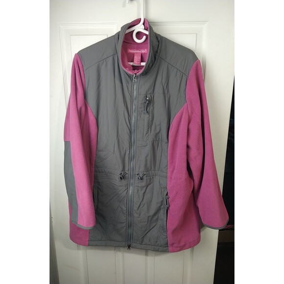 Woman Within L Fleece/Nylon Jacket Adjustable Waist Full Zip Pockets - Picture 1 of 9